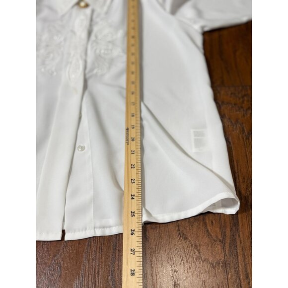 Vintage Jaclyn Smith White Embroidered Blouse With Pearl Buttons Size 14 - Picture 9 of 11